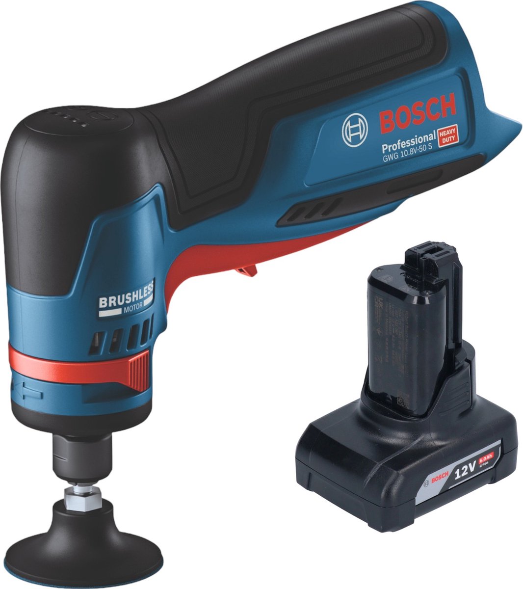 Bosch GWG 12V-50 S Professionele rechte accuslijpmachine 12 V 6 mm borstelloos + 1x accu 6.0 Ah - zonder lader