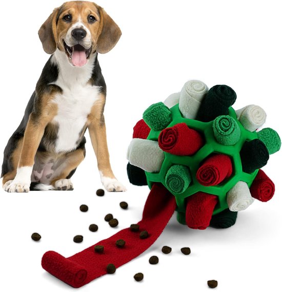 Balle à renifler pour chiens, tapis à renifler, jouets à renifler, jouets interactifs pour chiens, animal de compagnie portable, boule à snuffle , speelgoed pour chiens et animaux de petite et moyenne taille (Noël vert)