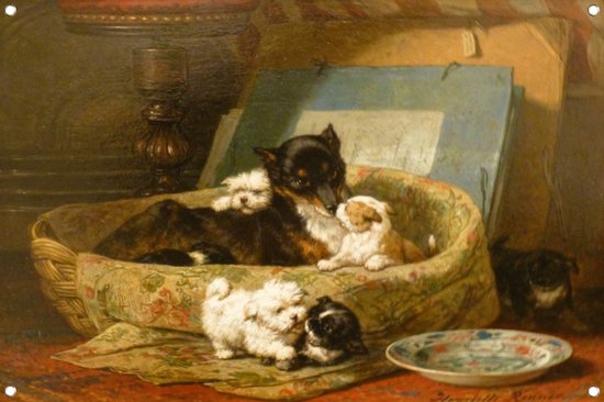 De kleine boefjes - Henriëtte Ronner-Knip tuinposter - Honden tuinposter - Tuinposter Dieren - Muurdecoratie tuin - Poster tuin - Tuindecoratie wanddecoratie tuinposter 120x80 cm