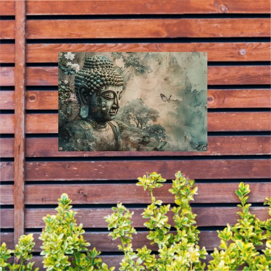 Boeddha tuinposter - Sculptuur posters - Tuinposter Bloem - Balkon decoratie - Tuinaccesoires voor aan de muur - Decoratie tuin tuinposter 150x100 cm