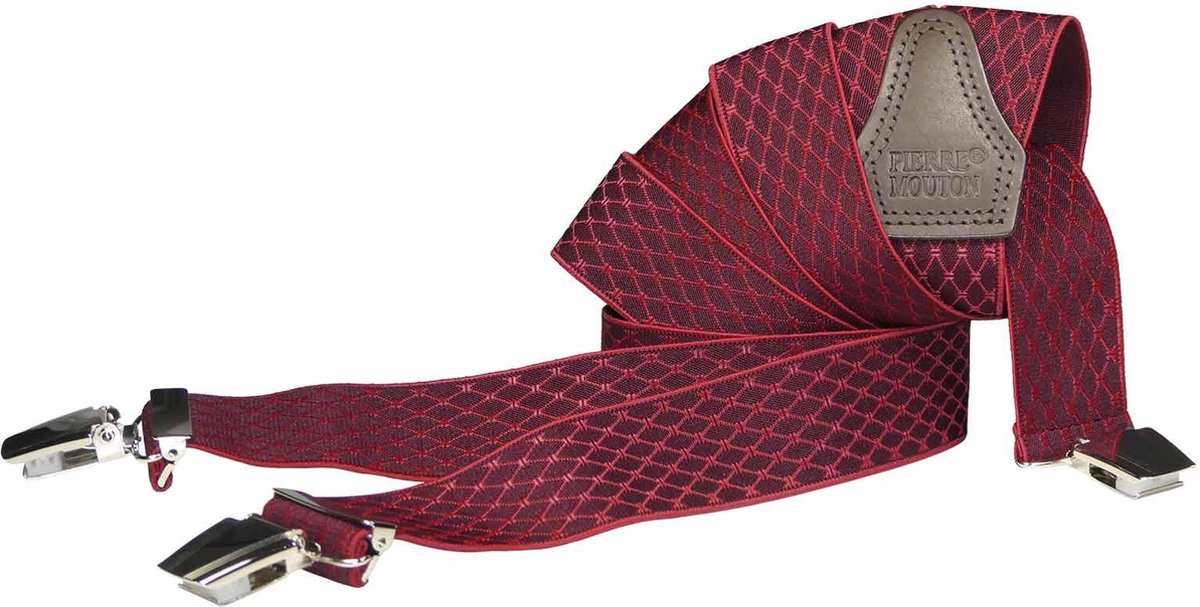 Pierre Mouton Diadème Bretel - Bretels - Volwassenen - Heren - Rood - 120cm - 3 brede clips - M - L