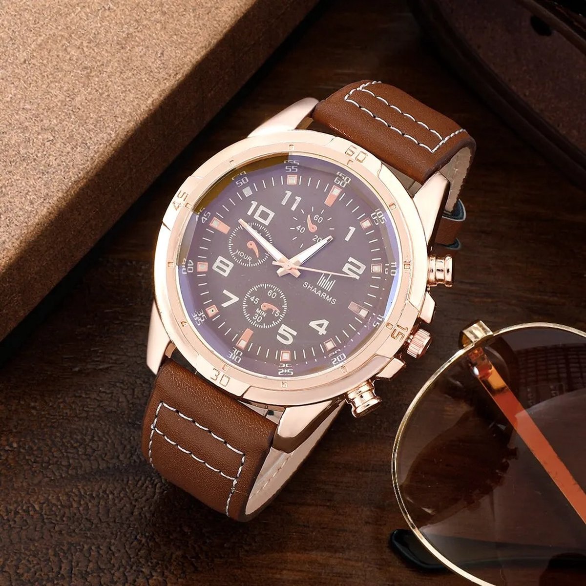 Montre Bracelet Homme SHAARMS - Étanche - Quartz - Luxe & Mode - Accessoire Cadeau - Neuf Avec étiquettes