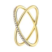 Lucardi Dames Zilveren goldplated ring gekruist met zirkonia - Ring - 925 Zilver - Goudkleurig - 17.50 / 55 mm
