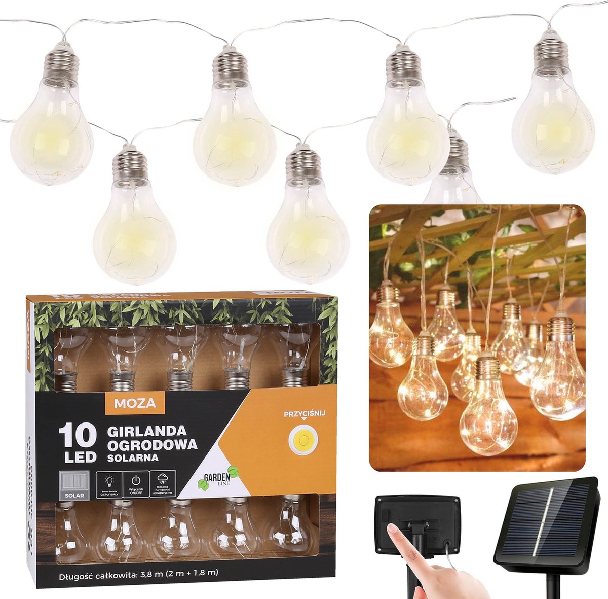 Zonne-tuin guirlande 10 LED, Warm Wit Lichtsnoer 3.8m