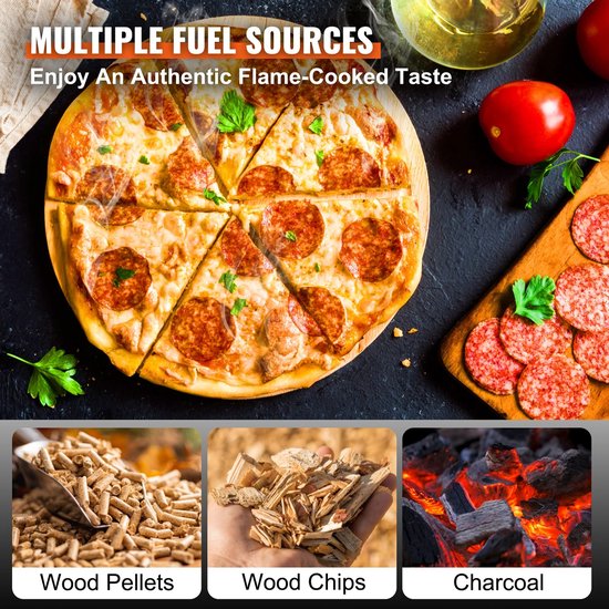 Vevor - Draagbare Pizza Oven - Outdoor- 304.8mm - Gas Houtpellets Houtskool Pizza Oven - RVS Pizza Oven - Max 540℃ - Schep & Pizza Steen & Draagtas - Premium Houtgestookte Pizza Oven voor Tuin van VEVOR — afbeelding 2