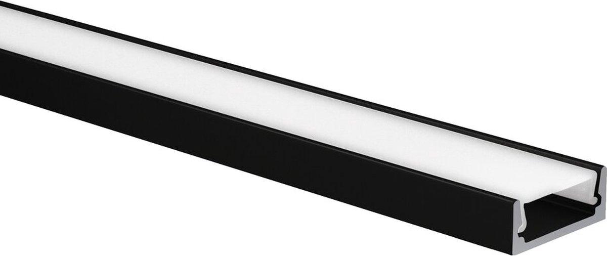 LED strip profiel Felita zwart (RAL 9005) extra laag 1m incl. melkwitte afdekkap