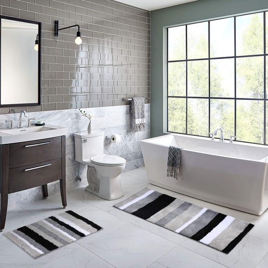 Badmatset, 2-delige badmat - 50 x 80 cm badkamermat en 50 x 50 cm U-vorm toilettapijt