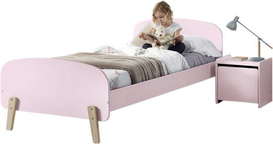 Vipack Bed Kiddy avec table de chevet - 90 x 200 cm - rose