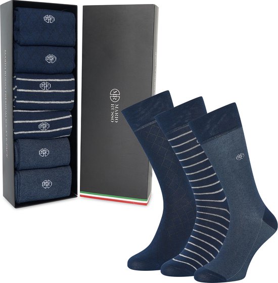 Mario Russo Premium Sokken - Giftbox - Sokken Heren - Happy Socks - 43-46 - 6-pack - Navy