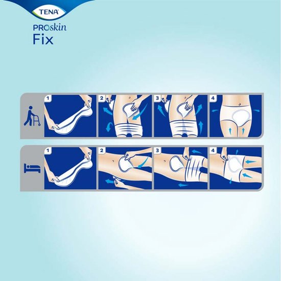 Verpakking TENA Proskin Fix fixatiebroek, maat M, met afbeelding van het product.