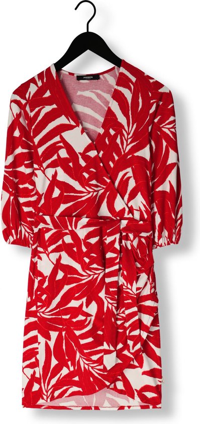 Jansen Amsterdam Vl506 Jersey Print Wrap Dress 3/4 Sleeve Jurken Dames - Kleedje - Rok - Jurk - Rood - Maat XL