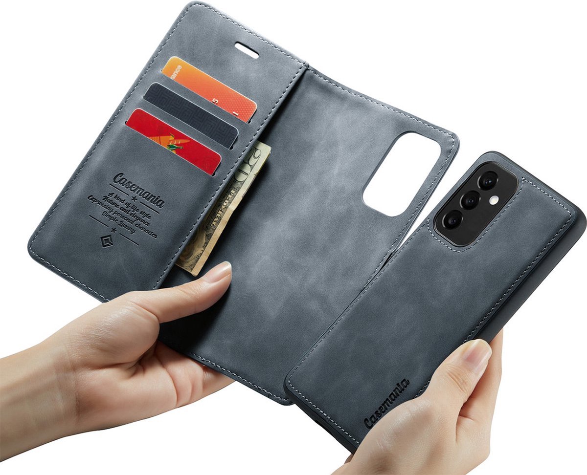 CaseMania Bookcase hoesje geschikt voor Samsung Galaxy A55 - Effen Grijs - Kunstleer - 2-in-1 Magnetisch Uitneembaar Design