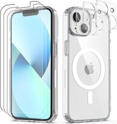 Nuvex Magsafe Hoesje Geschikt voor iPhone 13 - Bundel met 3x Screenprotector + 3x Cameraprotector - Magnetisch met Ring Doorzichtig - Telefoonhoesje Transparant Magsafe Case - Doorzichtig