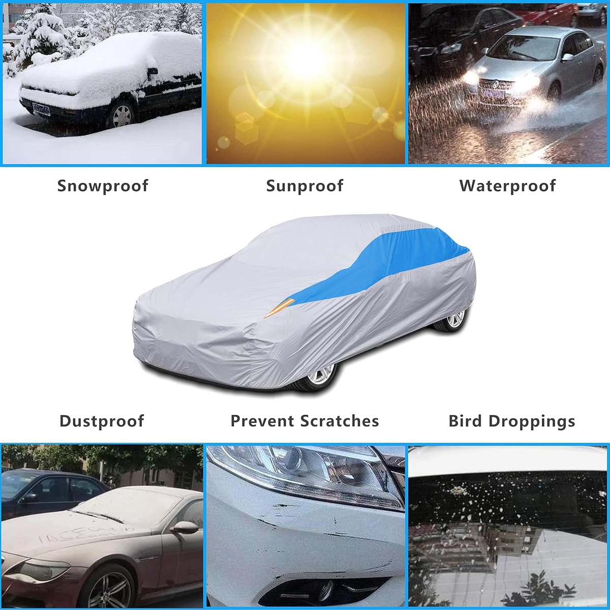 autozen Autohoes, waterdicht, outdoor autohoes, ademend voor wagenlengte 450 tot 483 cm, bescherming tegen regen, zon, sneeuw, stof voor volledige garage, zilver autozen Autohoes, waterdicht, outdoor autohoes, ademend voor wagenlengte 450 tot 483 cm, bescherming tegen regen, zon, sneeuw, stof voor volledige garage, zilver