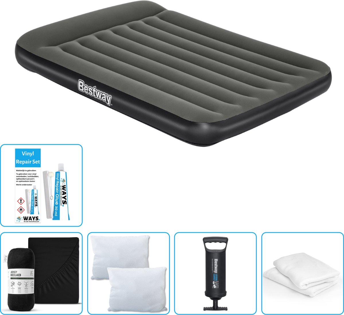 Bestway luchtbed - Twijfelaar - 137 x 191 x 30 cm - Groen - Inclusief Hoeslaken - Kussen - Kussenbeschermer - Pomp en Reparatieset