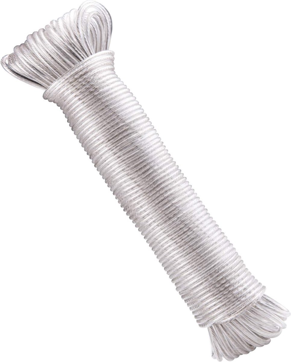 Corde à Linge 30m Noyau Acier | Charge 220kg | Gainée PVC Imperméable | Pour Extérieur/Jardin | Vert