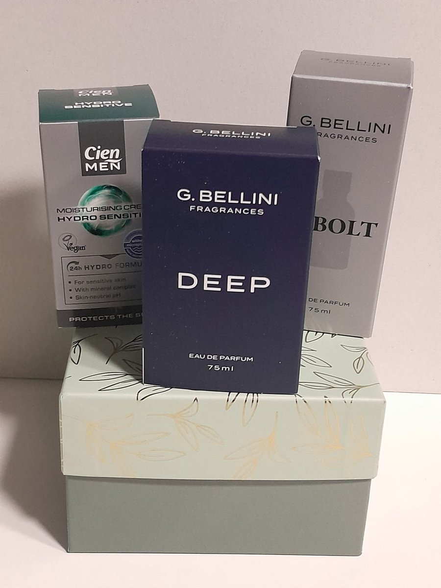 Goedkoopste Giftset Geschenkdoos gevuld voor heren met 2x eau de parfum en gezichtscrème.
