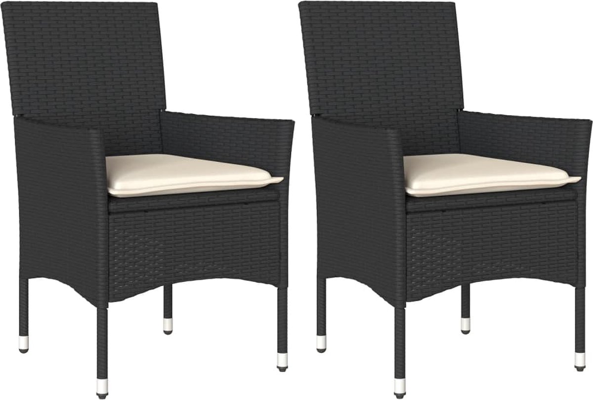 vidaXL - Tuinstoelen - 2 - st - met - kussens - poly - rattan - zwart