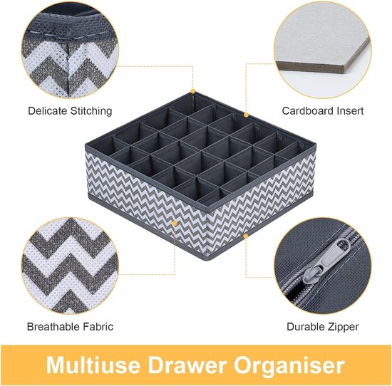 Coptiner Set van 6 lade-organizers, verdelers, opvouwbare kledingopbergorganizer, stoffen kledingopbergdoos, ladeverdelers, opbergkubussen voor sokken, ondergoed, stropdassen, sjaals (wit