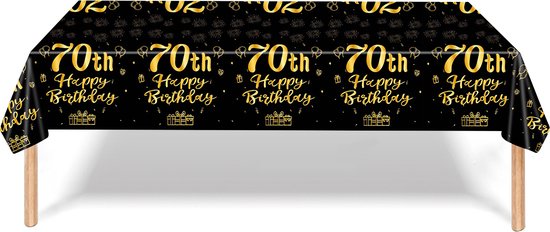 Nappe de décoration pour anniversaire 70 ans, chemin de Table en plastique, Zwart et or, Fête, taille XL 137x274cm