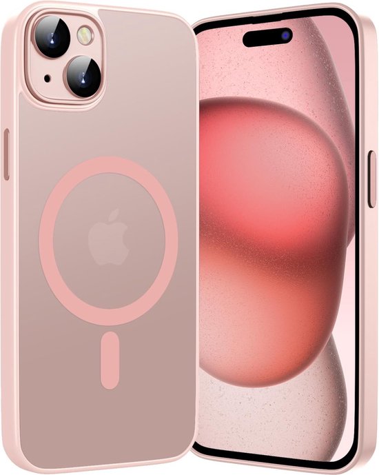 Casemania Hoesje Geschikt voor Apple iPhone 15 - Roze - Matte Armor Back Cover - Geschikt voor MagSafe