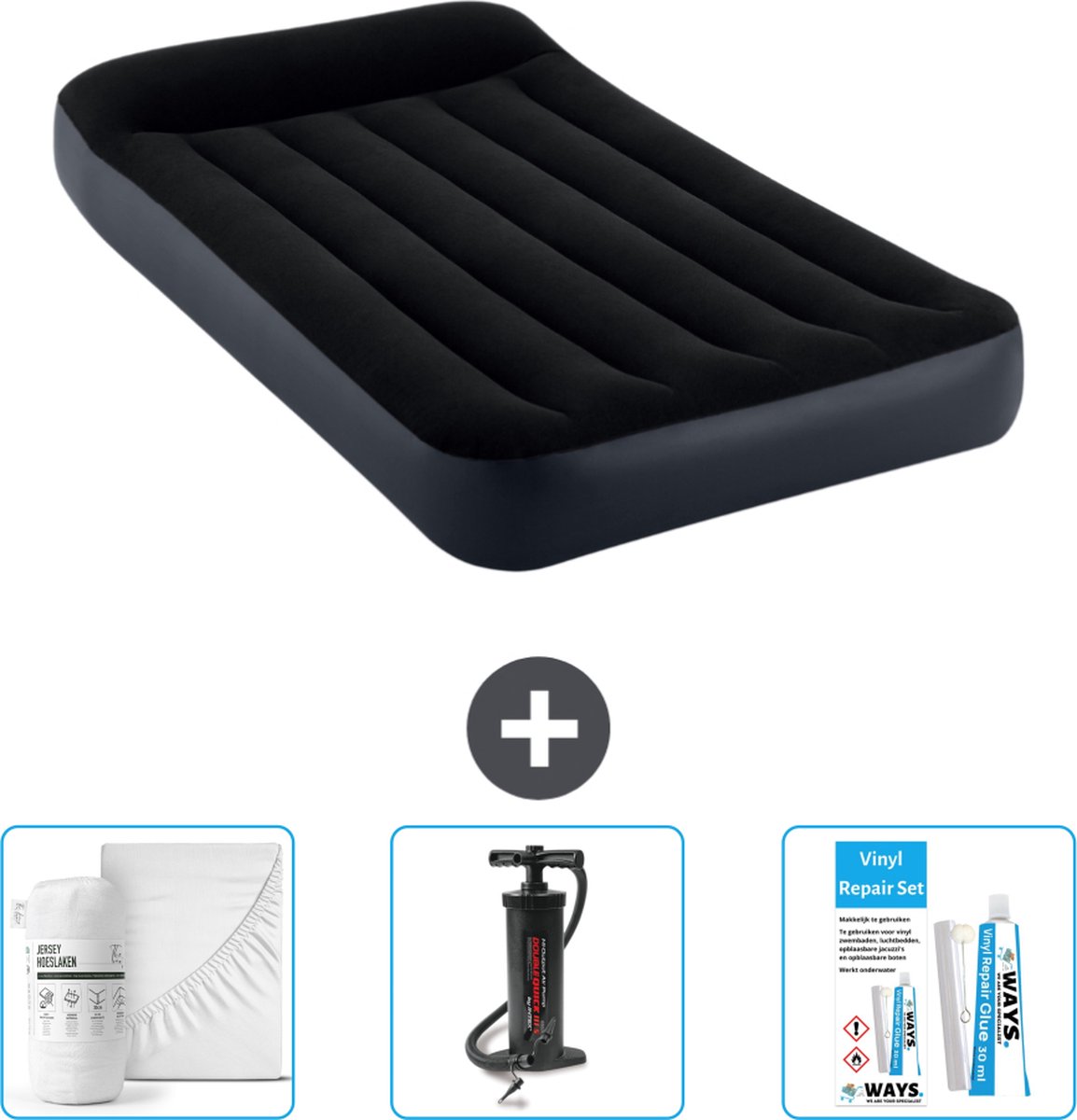 Intex Luchtbed - 1-Persoons - 99 x 191 x 25 cm - Donkerblauw - Inclusief Accessoires CB3