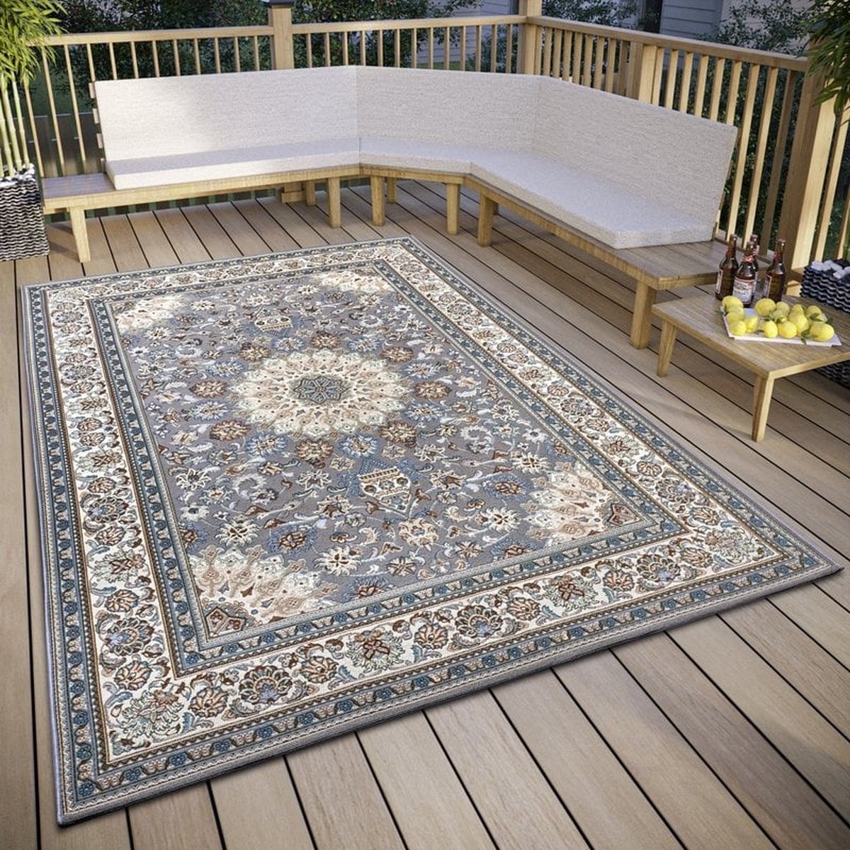 Flycarpets Flair Binnen & Buitenkleed Vloerkleed Kadi Oosters Motief - Grijs / Creme - 240x340 cm