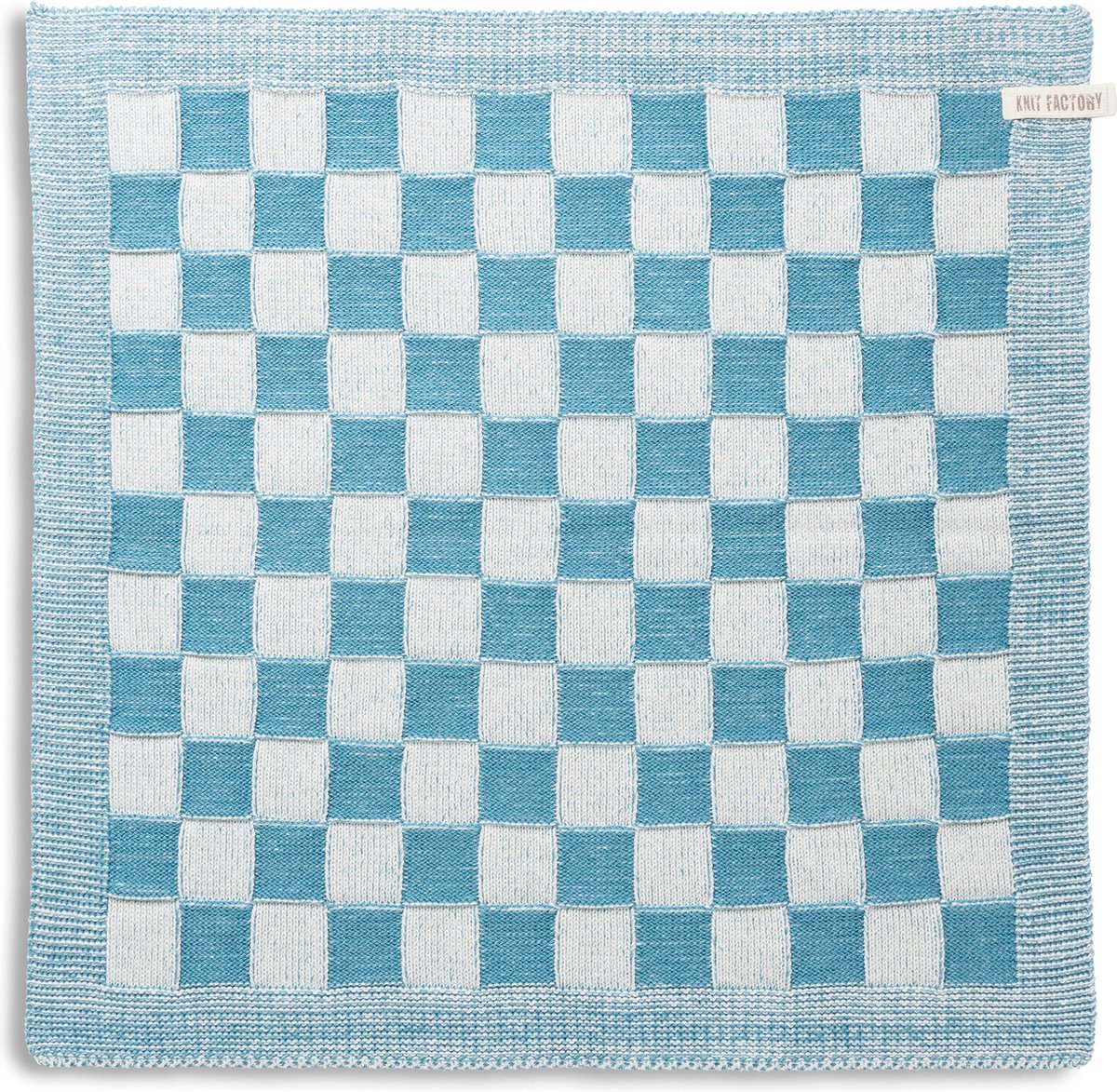 Knit Factory Gebreide Keukendoek - Keukenhanddoek Block - Geblokt motief - Handdoek - Vaatdoek - Keuken doek - Ecru/Spring Green - Lichtgroen - Traditionele look - 50x50 cm
