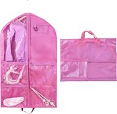 Kinderkledingtas, 60 x 100 cm, kledinghoes, danskostuumtas met 5 zakken, korte kledinghangafdekking voor eenvoudige organisatie met ritssluiting, voor dansers, optredens, wedstrijden (roze)