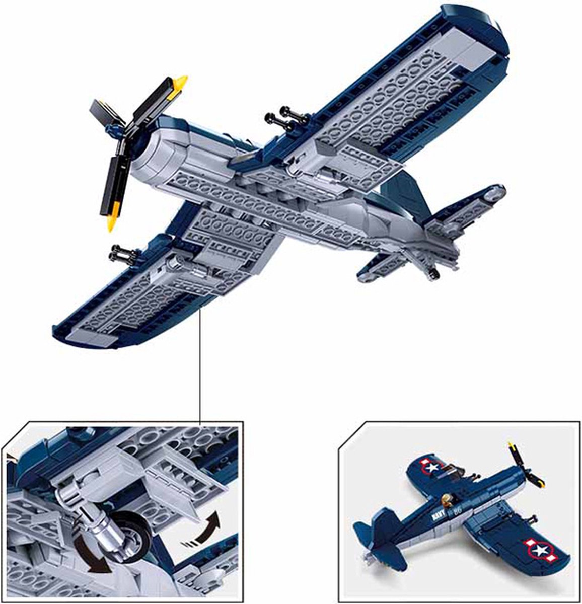 Sluban Army WWII F4U Fighter vliegtuig bouwspeelgoed - Constructiespeelgoed modelbouw - bouwdoos met 550 bouwstenen - M38-B1109 vanaf 8 jaar — afbeelding 3