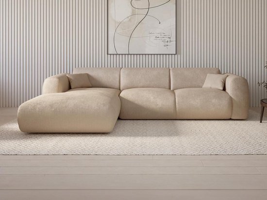 Maison Céphy XXL-hoekbank met hoek links in beige textuurstof POGNI van Maison Céphy L 280 cm x H 73 cm x D 165 cm