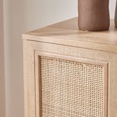 sweeek - Kastje met 2 deuren 7 open vakken houtdecor en rotan 83cm - bohème