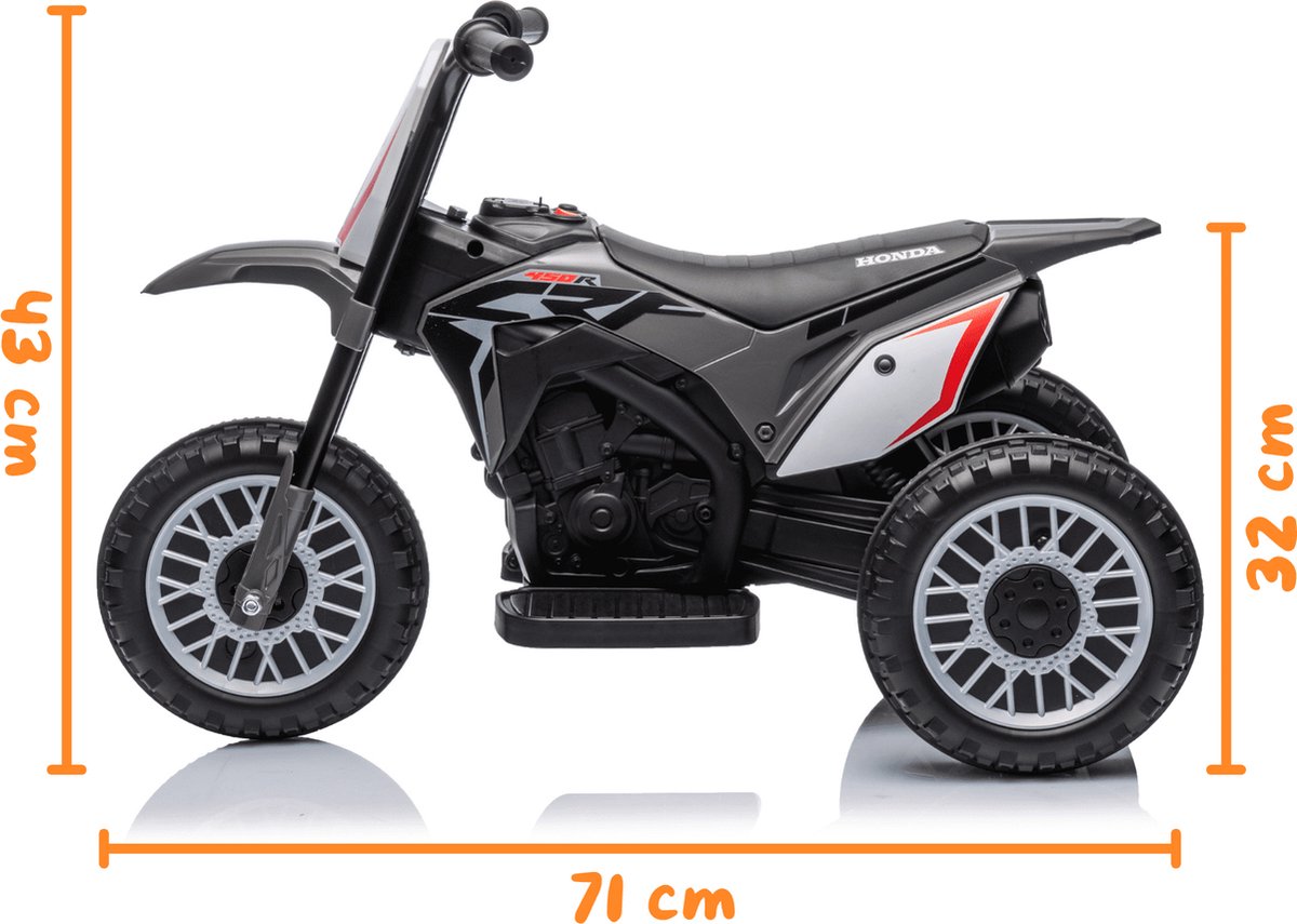 Honda CRF450 Elektrische Kindermotor 1 tot 3 jaar – Officieel Gelicentieerde Crossmotor met 3 Wielen voor Extra Stabiliteit – Li-ion Kindermotor met Claxon & Automatische Rem – Grijs — afbeelding 3