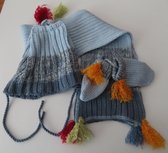 Muts sjaal en wantjes - 3 delig set - Jongens - blauw - 1 jaar