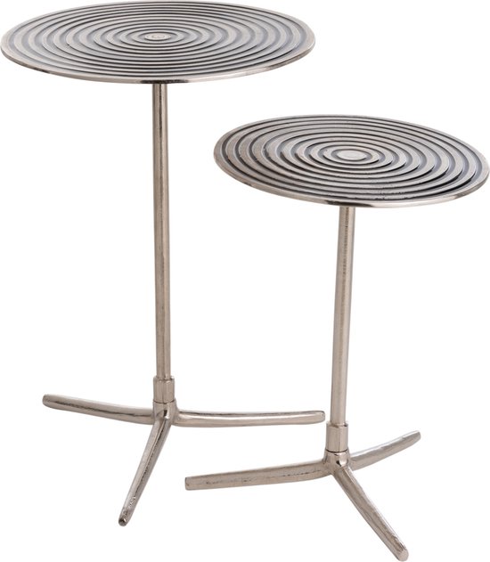 J-Line table Gigogne Ronde Cercles - aluminium - argent/noir - 2 pièces