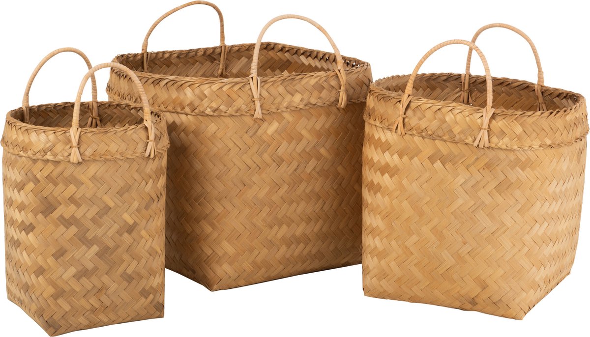 J-Line mand Vierkant - rotan - naturel - set van 3