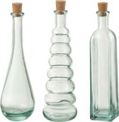 J-Line Werveling Rond Vierkant fles - kurk gerecycleerd - glas - large - 3 stuks - woonaccessoires
