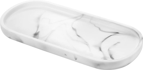 Wastafelbakje Ovaal van Hars Marmeren Badkuipbakje voor Badkamer Organisatie - Wit Marmer marble tray