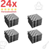 Theedoeken - Horeca Kwaliteit - Katoenenen Theedoeken set - 24 x - Zwart Wit - Ophang Lus
