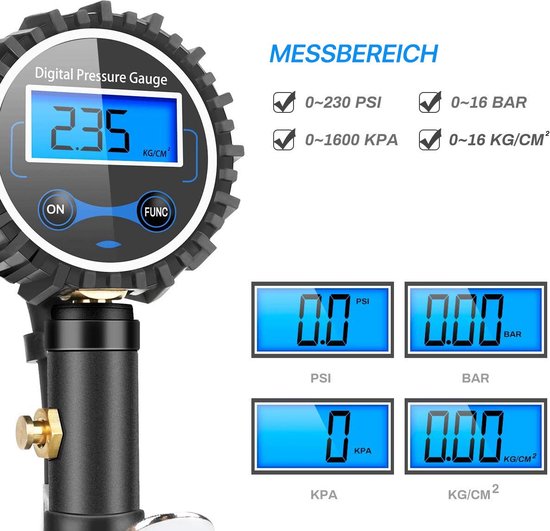Manomètre Numérique Pour Pneus 200 PSI - Gonfleur Précision ±1%, Écran LCD Rétroéclairé