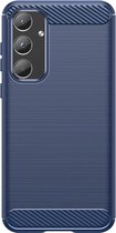 Samsung Galaxy A55 Hoesje - MobyDefend TPU Gelcase - Geborsteld Metaal + Carbonlook - Blauw - GSM Hoesje - Telefoonhoesje Geschikt Voor Samsung Galaxy A55