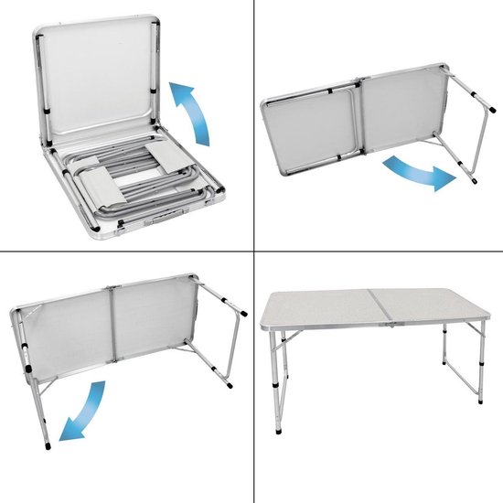 Campingtafel Inklapbaar met 4 Krukjes - 120 x 60 CM - In Hoogte Verstelbaar - Incl. handvat van Leusder. — afbeelding 5