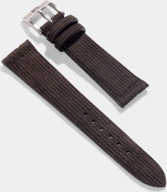 B&S Bracelet de Montre en Cuir de Luxe - Daim Marron Style Velours - 20 mm