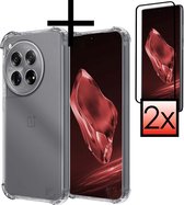 Hoes Geschikt voor OnePlus 12 Hoesje Siliconen Cover Shock Proof Back Case Shockproof Hoes Met 2x Screenprotector - Transparant