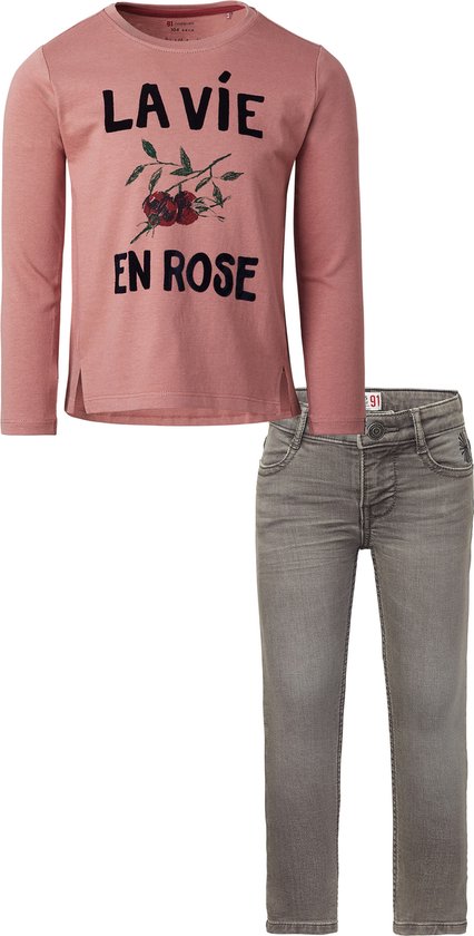 Noppies - Kledingset - 2 delig - Meisjes - Jeans Ash Grey Guanggyan - Shirt Matwabeng Ancient Pink - Maat 116
