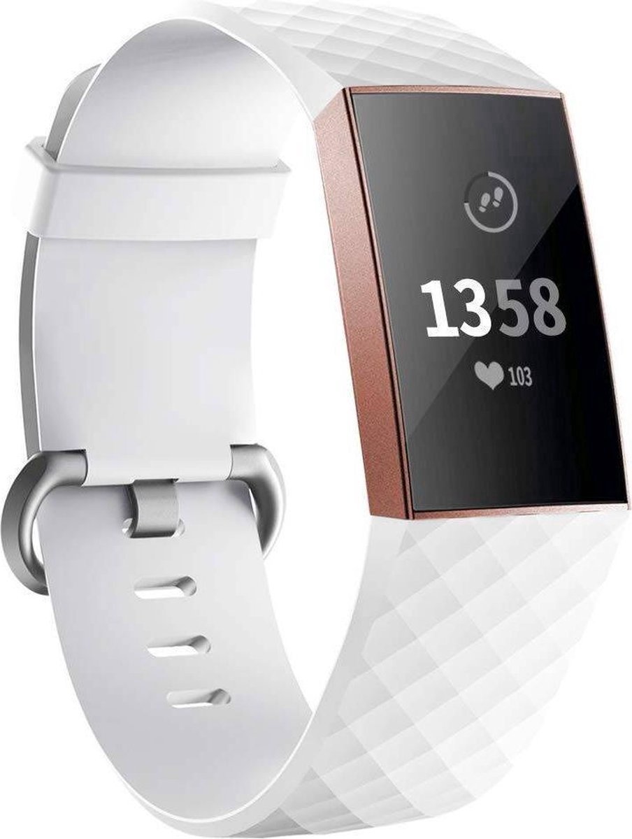 Jumada's - Horlogeband - Bandje geschikt voor Fitbit Charge 3 & 4 - Wit - Maat S/M