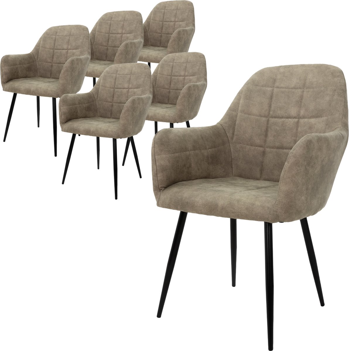 ecd germany eetkamerstoelen set van 6 comfortabele kuipstoel met armleuningen en rugleuning, luxe olijfgroene microleder zitting en stevige metalen poten in cromato design, stijlvolle moderne stoelen voor de eetkamer keuken of woonkamer interieur