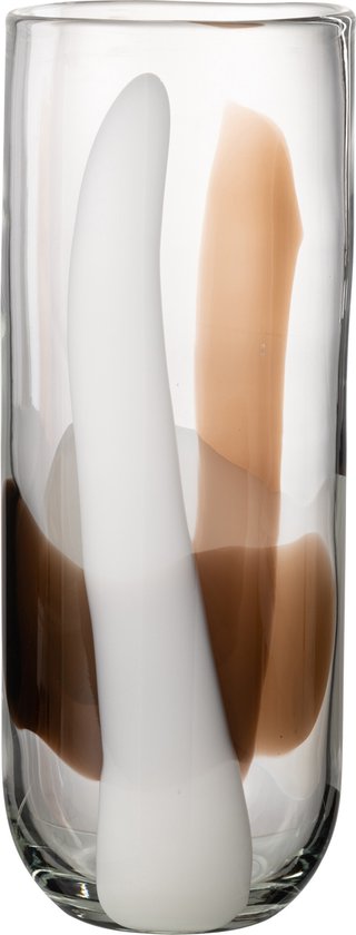 J-Line vaas Iggy - glas - wit/bruin - large