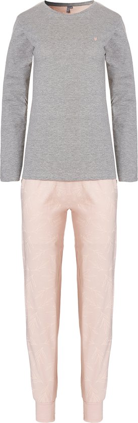By Louise Dames Pyjama Set Lang Grijs/Roze - Maat XL
