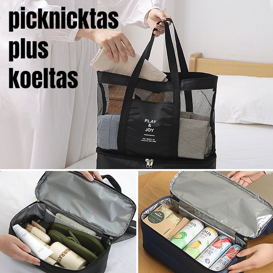 Allernieuwste.nl® PicknickTas StrandTas Koeltas - Ruime Strandtas met Grote Koelruimte 2-in-1 - Kleur Zwart - 37 x 66 x 15 cm van Allernieuwste.nl — afbeelding 5
